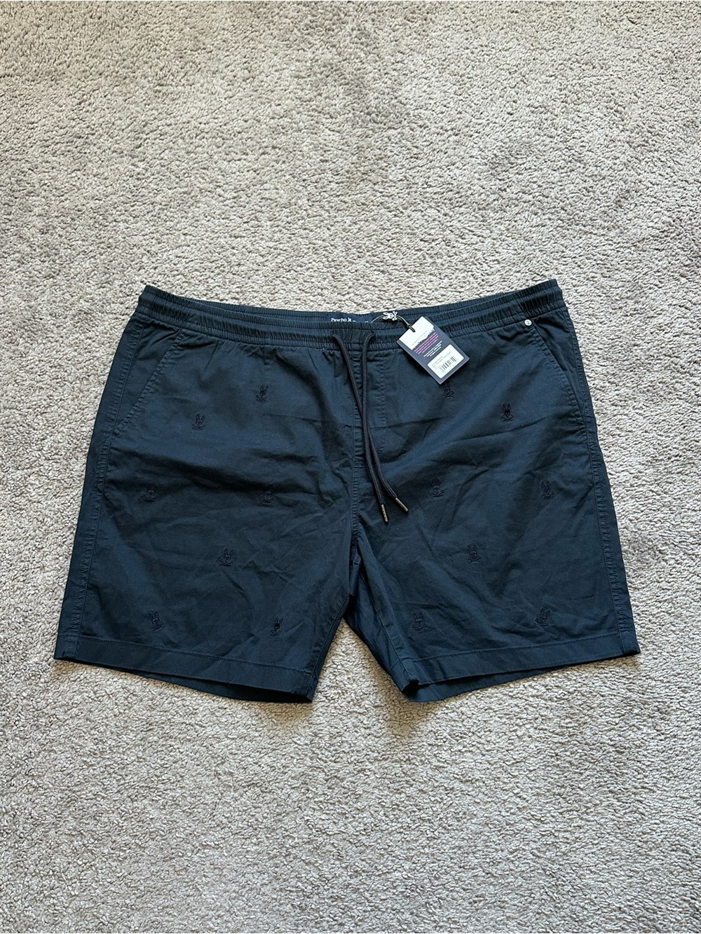 Psycho Bunny Men's Navy Chino Shorts Flat Front Drawstring Waist Pockets 2XL